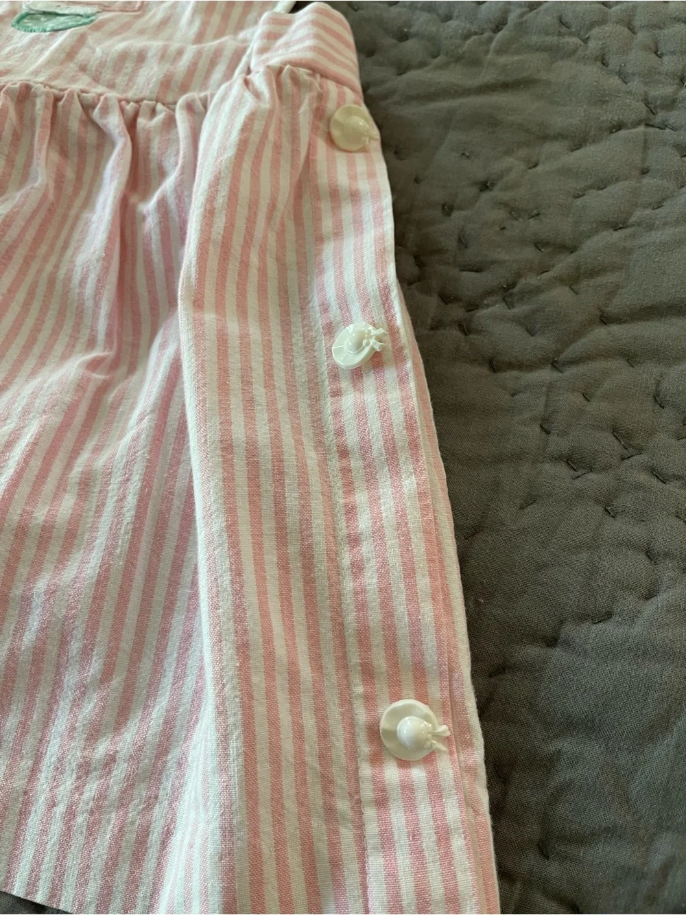 Vintage Ruth Scharf Pink White Striped Girls Overall Dress Bunny Appliqué 4T